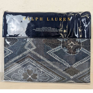 New Ralph Lauren Francois King Duvet Cover Blue Cotton Geometric Heritage Preppy